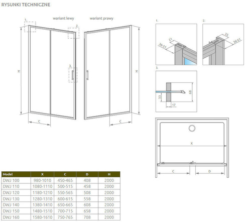 Drzwi prysznicowe 160 Radaway Premium Pro DWJ 1014160-01-01R
