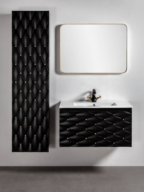 Czarna szafka pod umywalkę z kryształkami złotymi Sanitti Lira 80