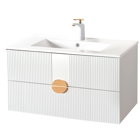 Szafka łazienkowa ryflowana Sanitti Epsilon 80 biała uchwyt złoty