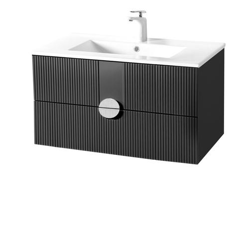 Szafka łazienkowa ryflowana Sanitti Epsilon 80 czarna uchwyt chrom