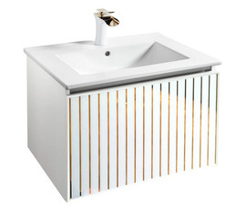 Szafka łazienkowa biała Sanitti Fence 60 front lustro złote paski