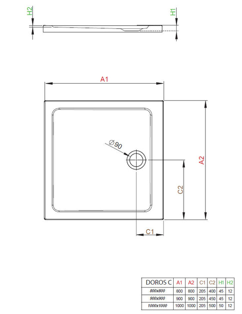 Brodzik kwadratowy 90x90 Radaway Doros C Stone kaszmirowy