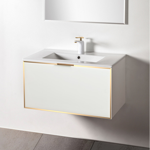 Szafka biała pod umywalkę Sanitti Delta 80 front lustro złote