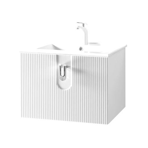 Szafka ryflowana na nózkach Sanitti Stripes 60 biała uchwyt chrom