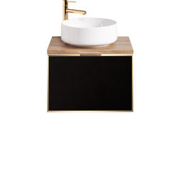 Szafka czarna z blatem dąb Sanitti Delta 60 front lustro złote
