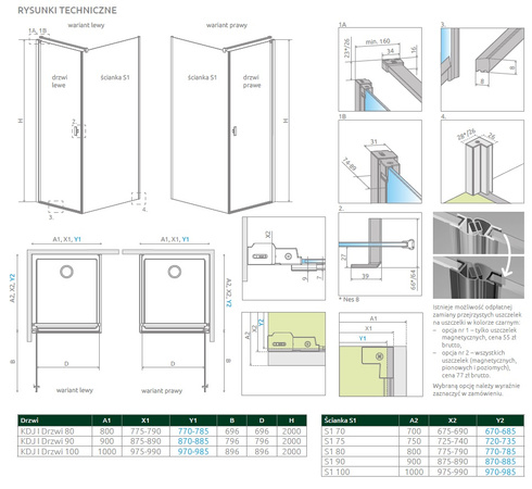 Kabina prysznicowa nikiel Radaway Nes Brushed Nickel 70x90 prawa