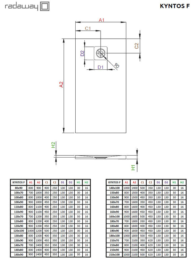 Brodzik kaszmirowy konglomerat Radaway Kyntos F 90x80 HKF9080-84 rysunek