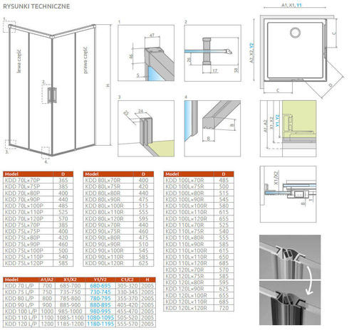 Kabina prysznicowa złota 100x75 Radaway Idea Gold KDD przesuwna