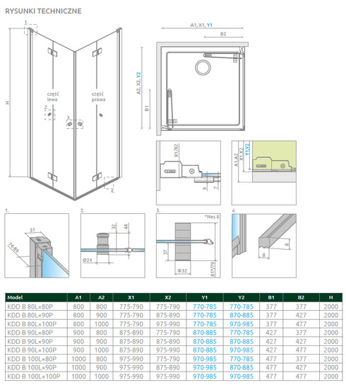 Kabina składana Radaway Nes Brushed GunMetal KDD B 100x80