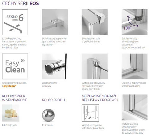 Kabina prysznicowa składana łamana Radaway EOS KDJ B 90x90 lewa