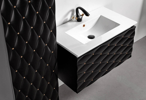 Czarna szafka pod umywalkę z kryształkami złotymi Sanitti Lira 80
