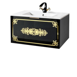 Szafka czarna pod umywalkę Sanitti Vintage 80 front lustro złote