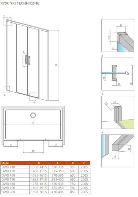 Drzwi miedź szczotkowana Radaway Idea Brushed Copper DWD 150