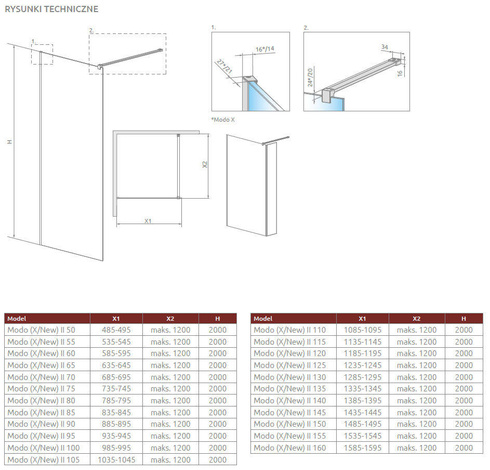 Prysznic walk-in 55 miedź szczotkowana Radaway Modo New Brushed Copper II