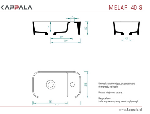 Umywalka nablatowa MELAR 40 S Kappala