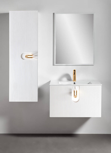 Szafka łazienkowa ryflowana Sanitti Stripes 60 biała uchwyt złoty