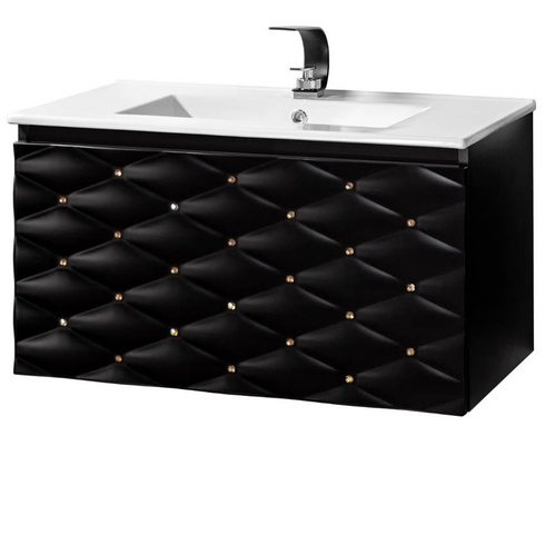 Czarna szafka pod umywalkę z kryształkami złotymi Sanitti Lira 80