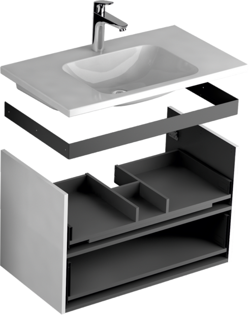 Szafka łazienkowa z umywalką Joy Oristo Silver OR33-SD2S-80-1-V3 + UME-JO-80-91 biały połysk, listwa chrom połysk