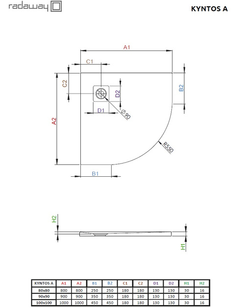 Brodzik półokrągły z konglomeratu Radaway Kyntos A 80x80 kaszmirowy