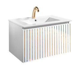 Szafka łazienkowa biała Sanitti Fence 70 front lustro złote paski