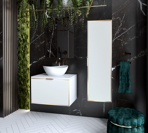 Szafka biała z blatem Sanitti Delta 60 front lustro złote