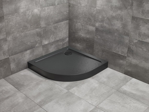 Brodzik półokrągły Radaway Doros A Compact Stone czarny 80x80