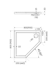 Brodzik akrylowy Sharper Black Stone 80x80x5 cm, pięciokątny