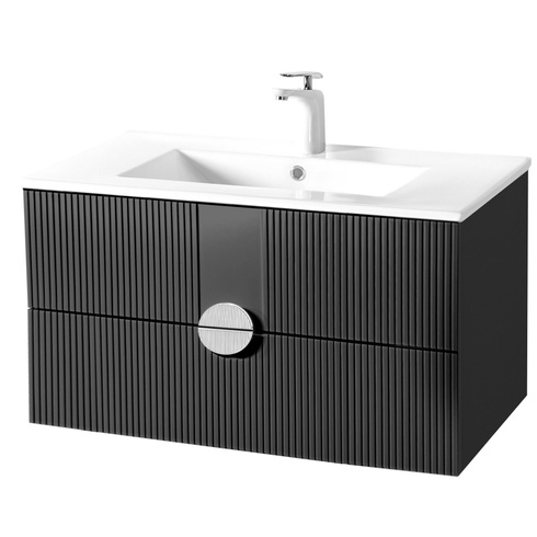 Szafka łazienkowa ryflowana Sanitti Epsilon 80 czarna uchwyt chrom