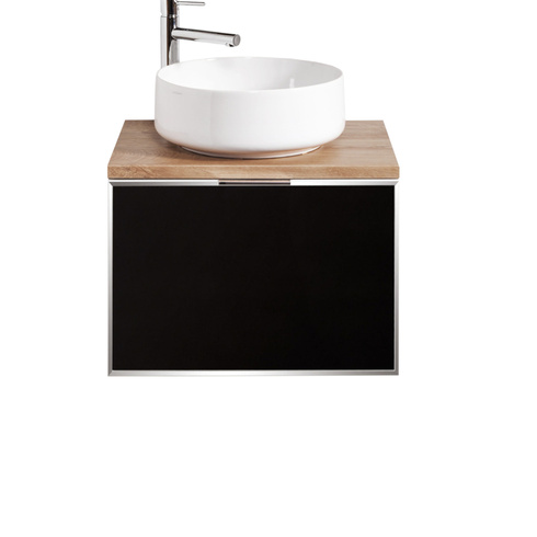Szafka czarna z blatem dąb Sanitti Delta 60 front lustro srebrne