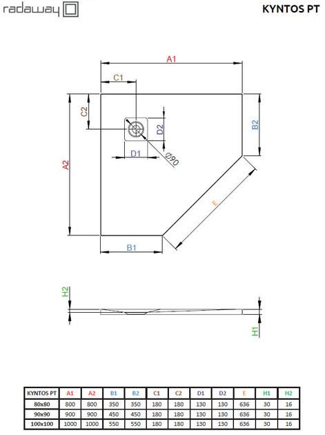 Brodzik pięciokątny konglomerat Radaway Kyntos PT czarny 90x90