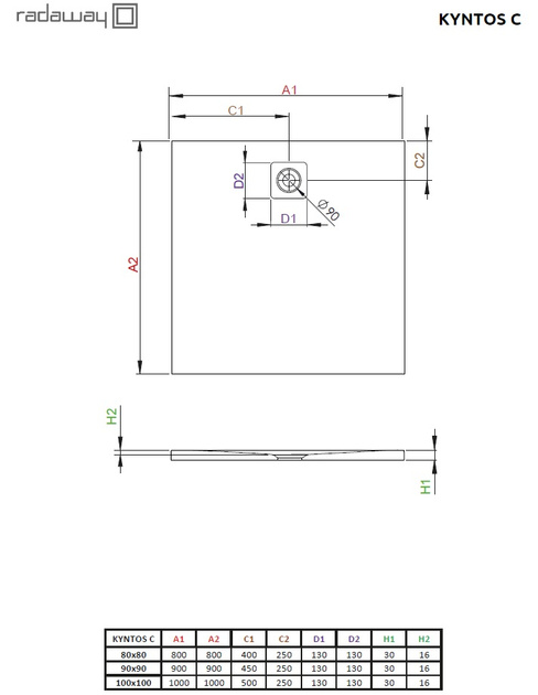Brodzik kwadratowy kaszmirowy 90x90 konglomerat Radaway Kyntos C