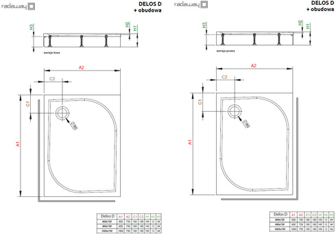 Brodzik Radaway Delos D z obudową 100x75 prawy 4D17515-03R