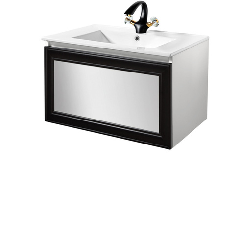 Szafka z umywalką 70 cm Beta czarno biała z frontem lustrzanym