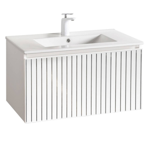 Szafka łazienkowa biała Sanitti Fence 80 front lustro srebrne paski