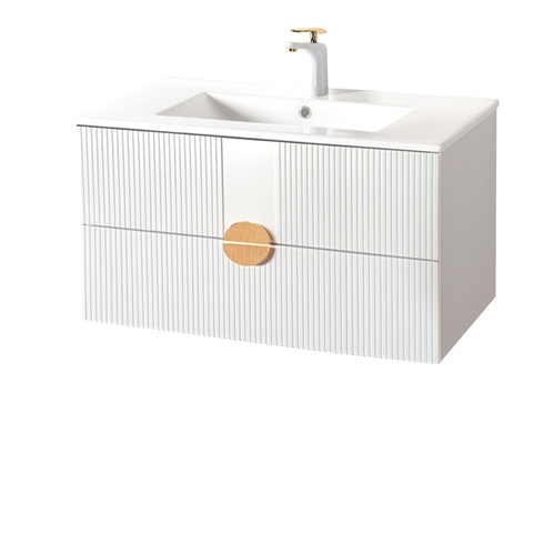 Szafka łazienkowa ryflowana Sanitti Epsilon 80 biała uchwyt złoty