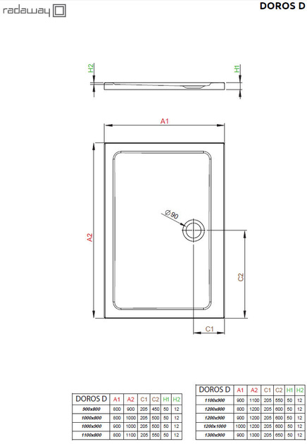 Brodzik akrylowy 110x90 Radaway Doros D Stone antracytowy