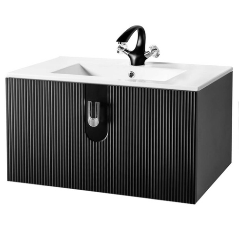 Szafka łazienkowa pod umywalkę Sanitti Stripes 80 czarna uchwyt srebrny