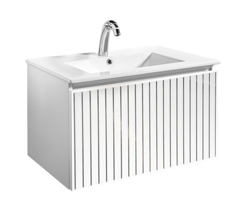 Szafka łazienkowa biała Sanitti Fence 70 front lustro srebrne paski