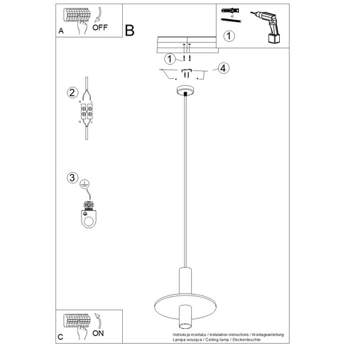 Lampa wisząca PELTA 1 czarna/żółta