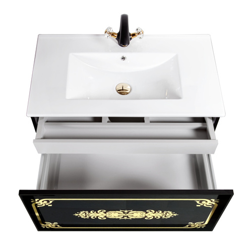 Szafka czarna pod umywalkę Sanitti Vintage 60 front lustro złote