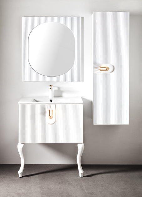 Szafka ryflowana na nózkach Sanitti Stripes 60 biała uchwyt złoty