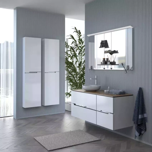 Szafka łazienkowa z umywalką Joy Oristo Silver OR33-SD2S-80-1-V3 + UME-JO-80-91 biały połysk, listwa chrom połysk