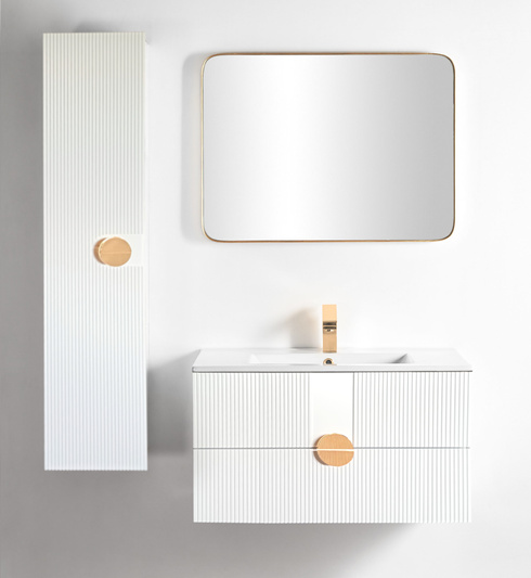 Szafka łazienkowa ryflowana Sanitti Epsilon 80 biała uchwyt złoty
