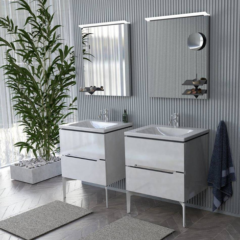 Szafka łazienkowa z umywalką Joy Oristo Silver OR33-SD2S-80-1-V3 + UME-JO-80-91 biały połysk, listwa chrom połysk