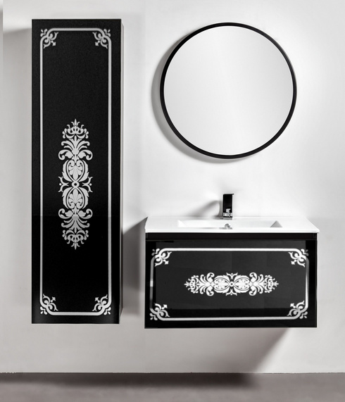 Szafka czarna pod umywalkę Sanitti Vintage 80 front lustro srebrne
