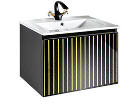 Szafka pod umywalkę czarna Sanitti Fence 60 front lustro złote