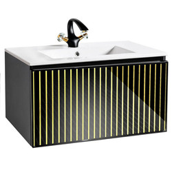 Szafka pod umywalkę czarna Sanitti Fence 80 front lustro złote