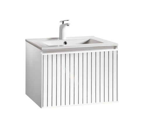 Szafka łazienkowa biała Sanitti Fence 60 front lustro srebrne paski