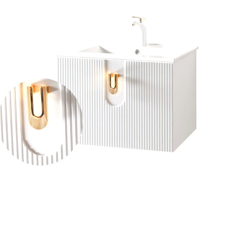 Szafka ryflowana na nózkach Sanitti Stripes 60 biała uchwyt złoty