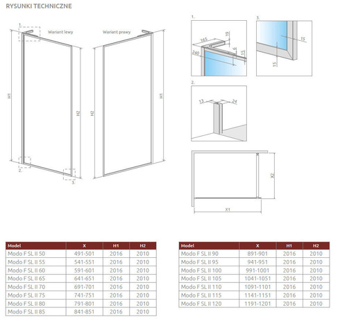Walk-in 110 Radaway Modo F SL Brushed Copper II z ramą miedź lewa
